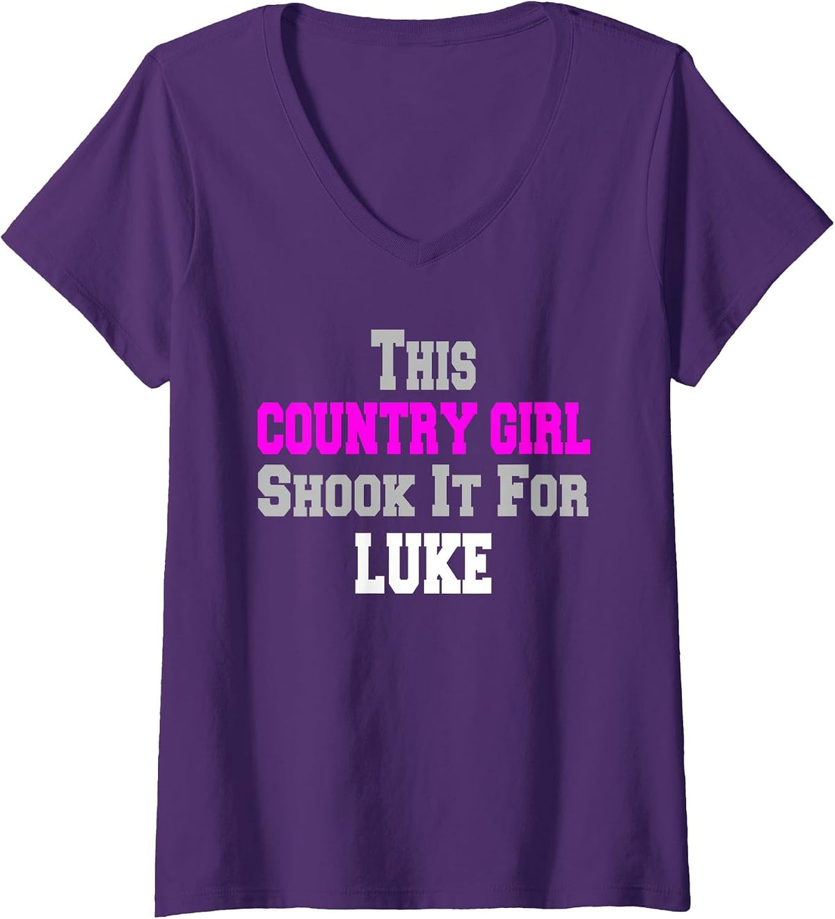 Women's Country Girl Shook It for Luke Fun Music V-Neck T-Shirt - Purple