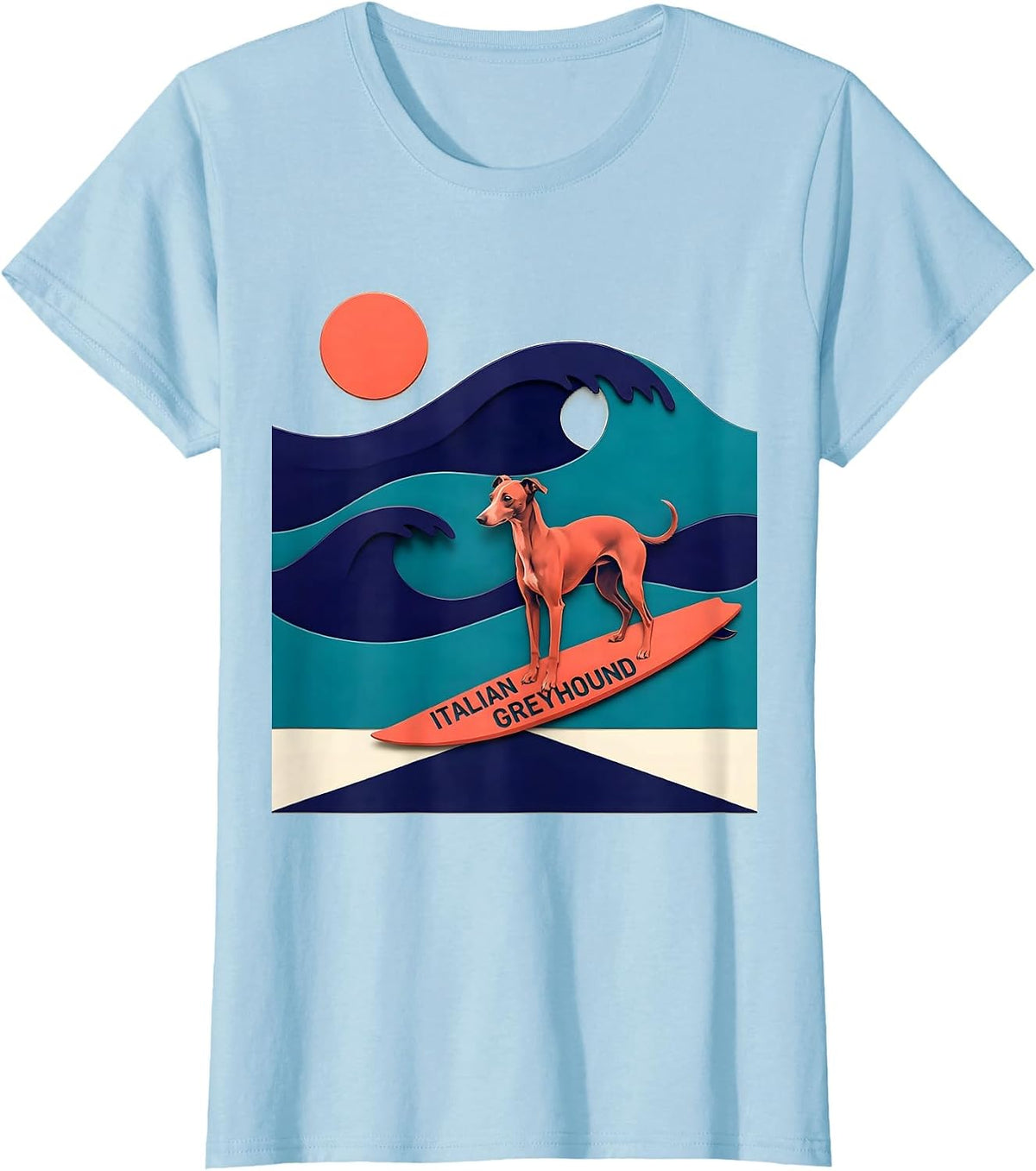 Women's Italian Greyhound Stencil Graphic Surf Dog Breed Humor T-Shirt - Baby Blue