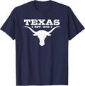 Vintage Texas Distressed Est. 1845 Longhorn Bull T-Shirt - Navy Blue
