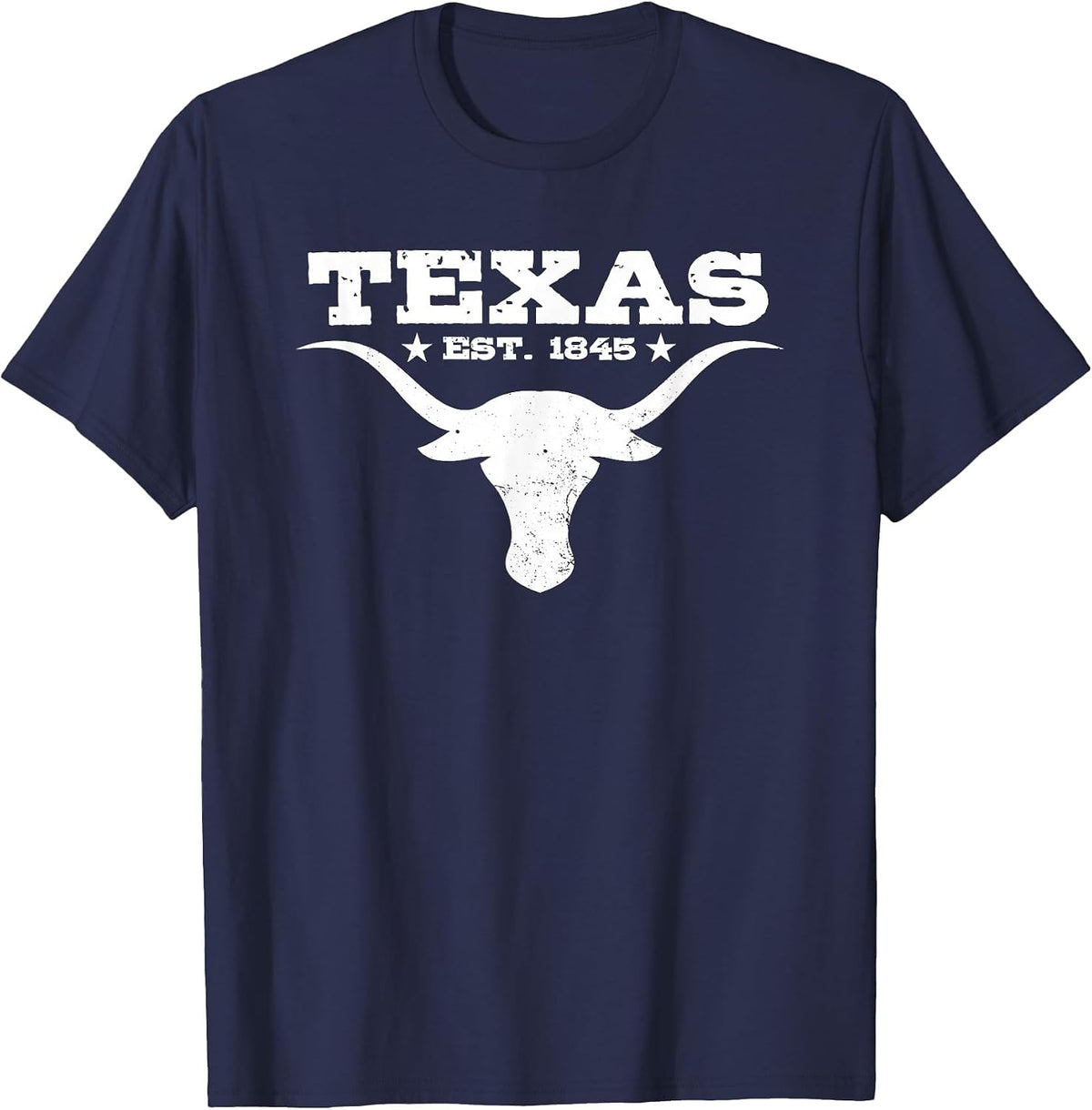Vintage Texas Distressed Est. 1845 Longhorn Bull T-Shirt - Navy Blue