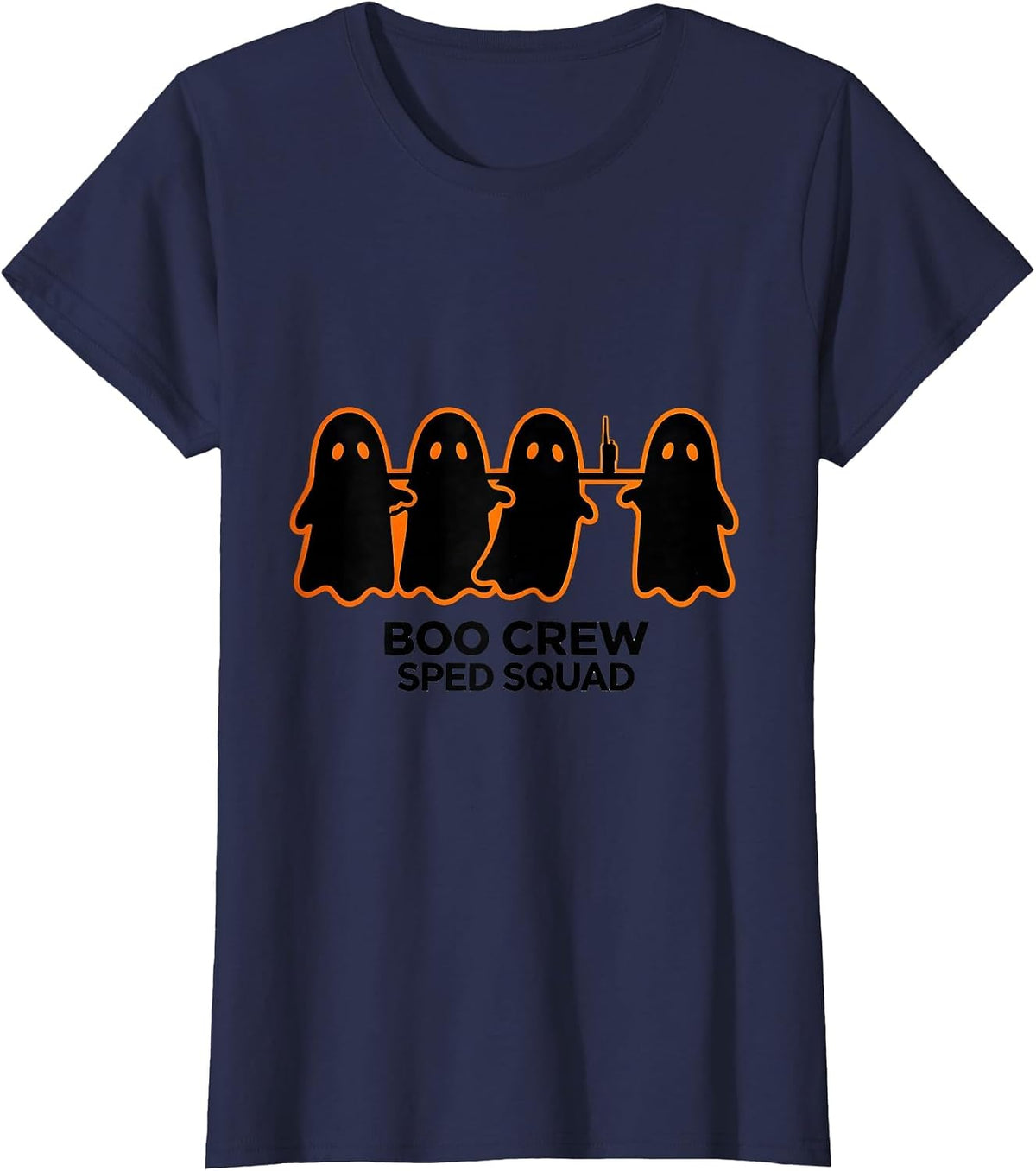 Women's Boo Crew SPED Squad Stencil Ghost Paraprofessional Halloween T-Shirt - Navy Blue