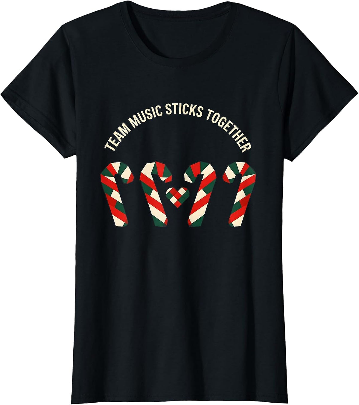 Team Music Sticks Together Quilted Candy Cane Teacher T-Shirt - Black