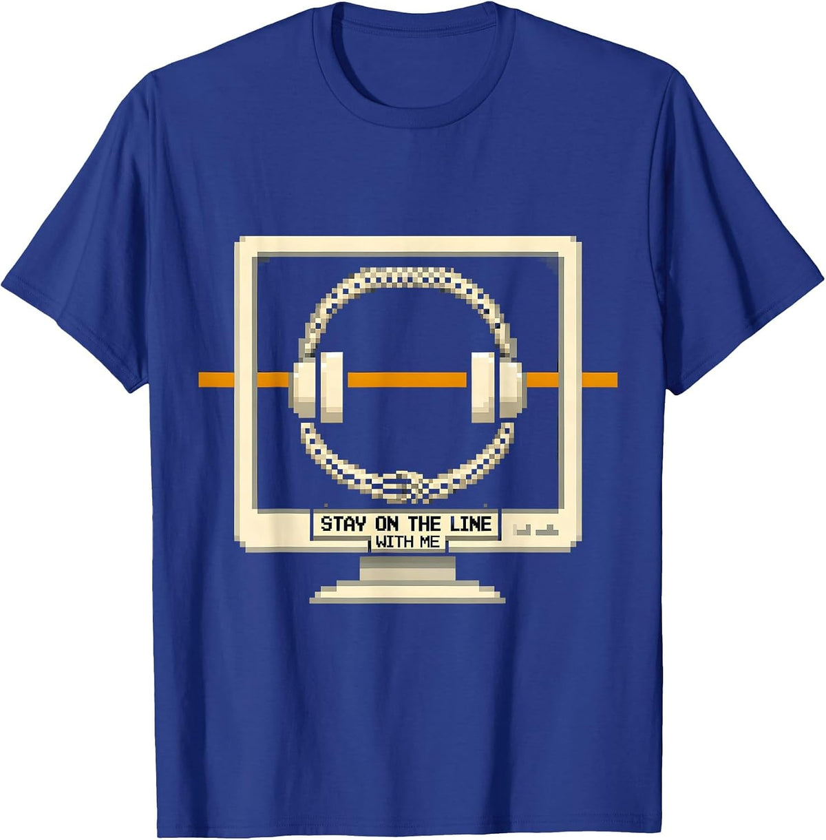 Stay On The Line With Me Pixel Art 911 Dispatcher Thin T-Shirt - Royal Blue