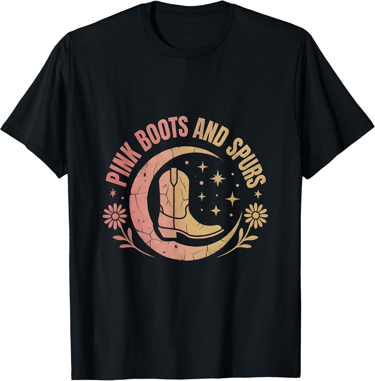 Men's Pink Boots and Spurs Cowgirl Design T-Shirt - Black