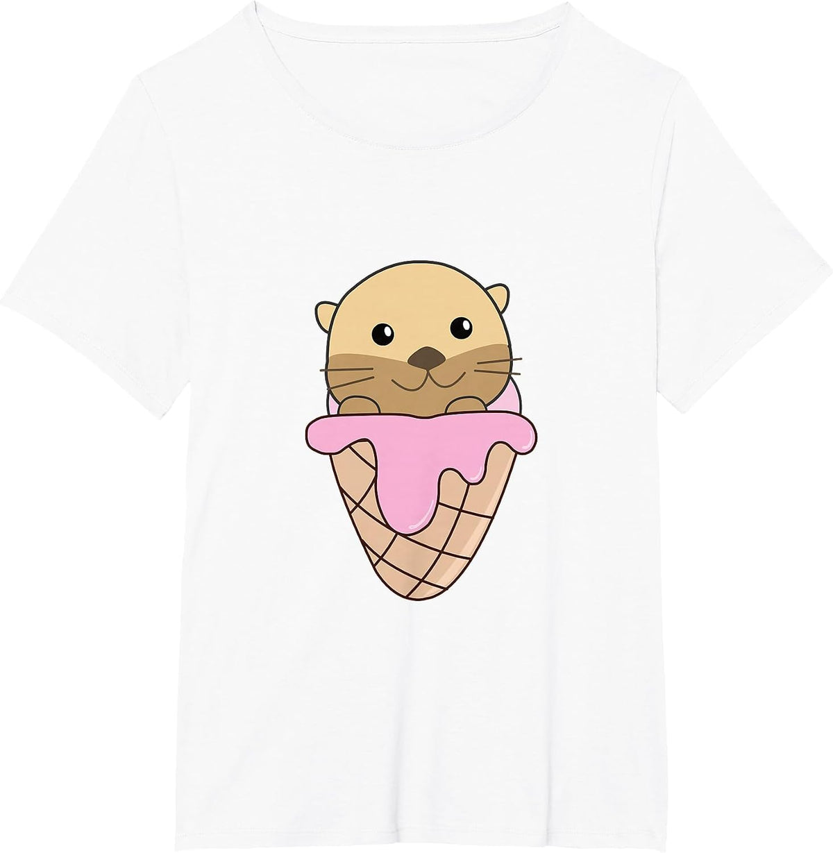 Otter Strawberry Ice Cream Waffle Cute Animals Otter T-Shirt - White