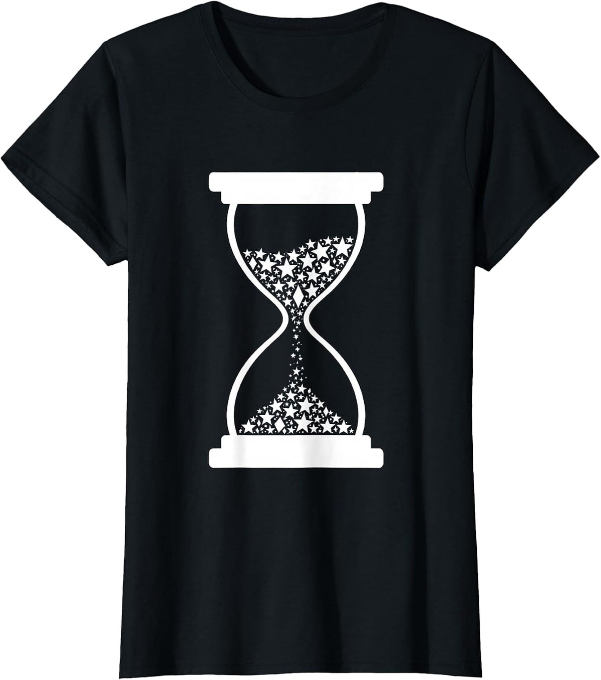Women's Hourglass Galaxy Falling Stars Cosmic Design T-Shirt - Black