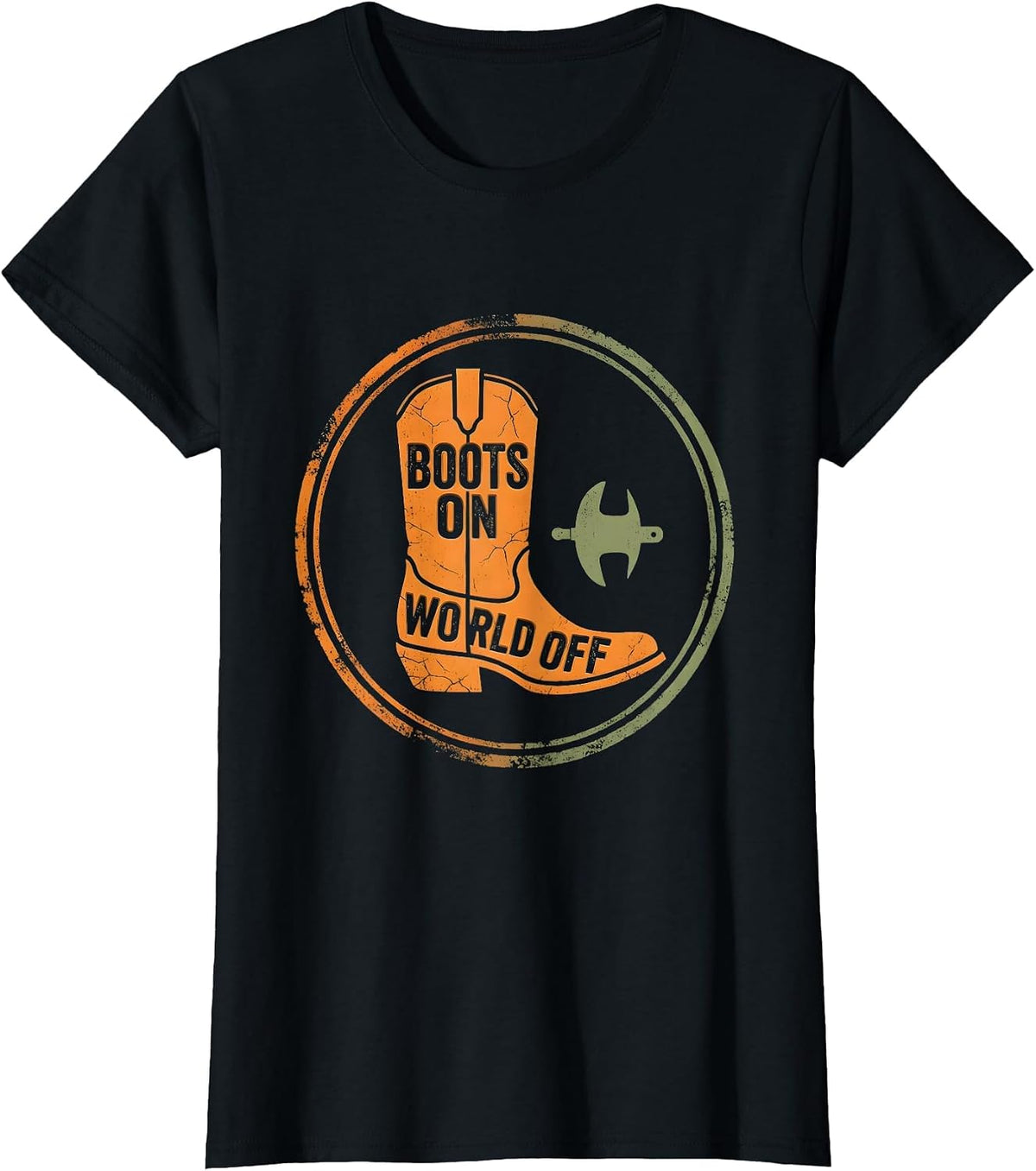 Boots On World Off Cowboy Western Design T-Shirt - Black