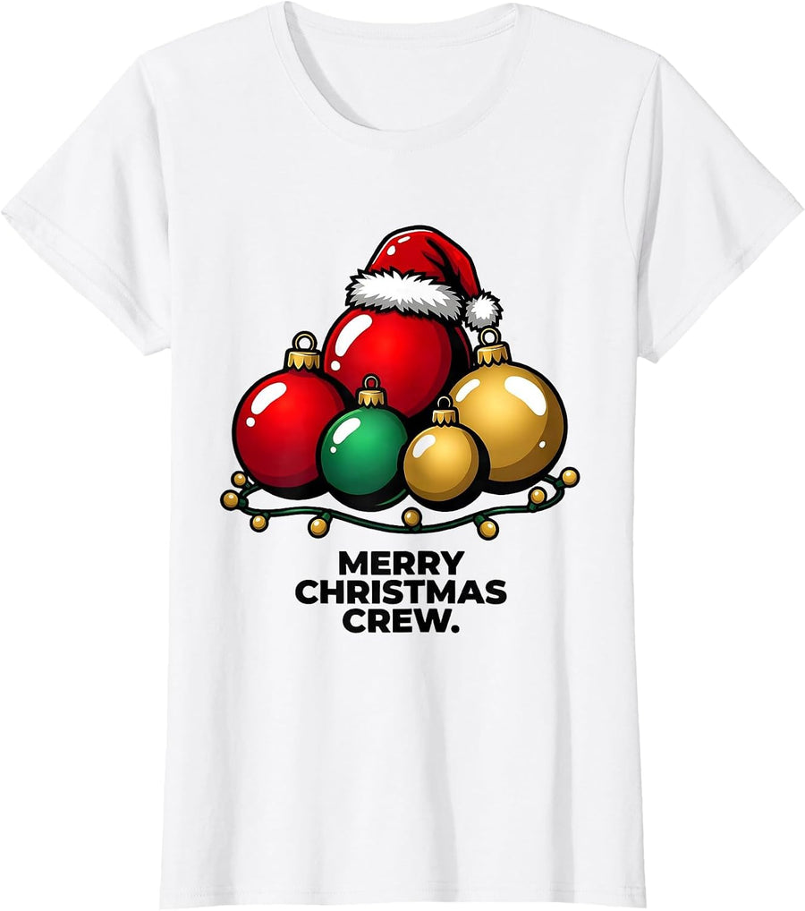Women's Merry Christmas Crew Santa Hat Family Matching Holiday T-Shirt - White