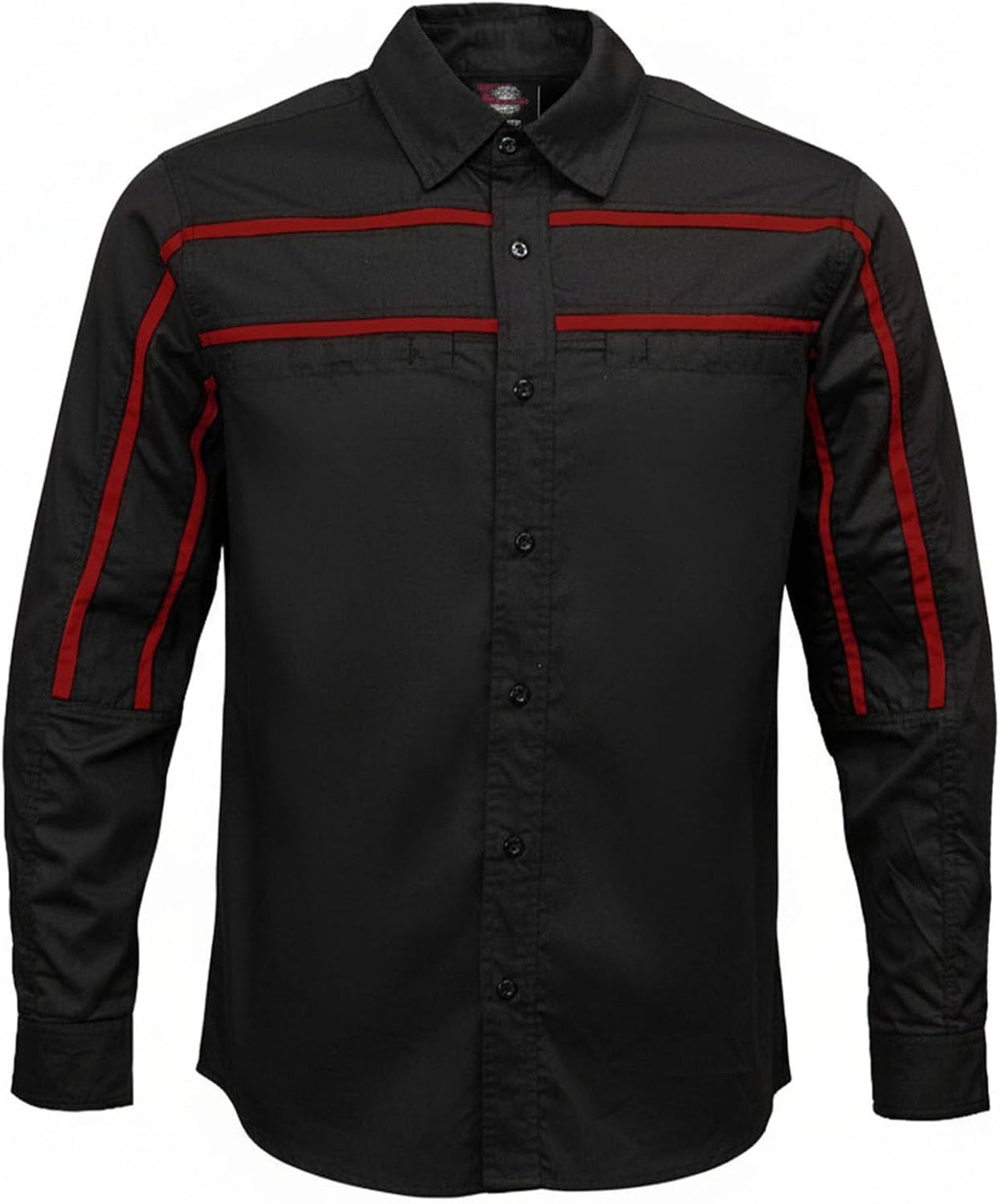 MMCC Men's Octane Work Shirt - Long Sleeve Mechanic Button-Up with Chest Pockets - Black-red