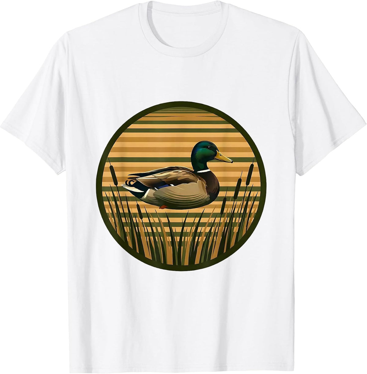 Men's Duck Decoy Marsh Reeds Camo Hunting Illustration T-Shirt - White