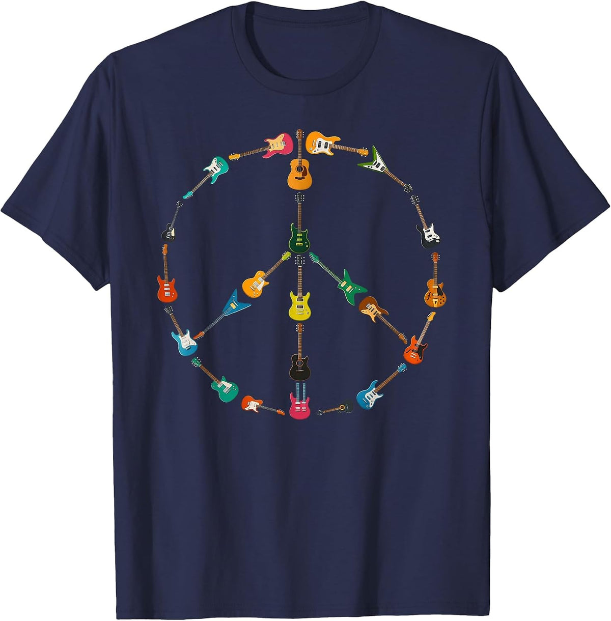 Peace Sign Made of Guitars Music Rock Hippie Men Women Retro T-Shirt - Navy Blue