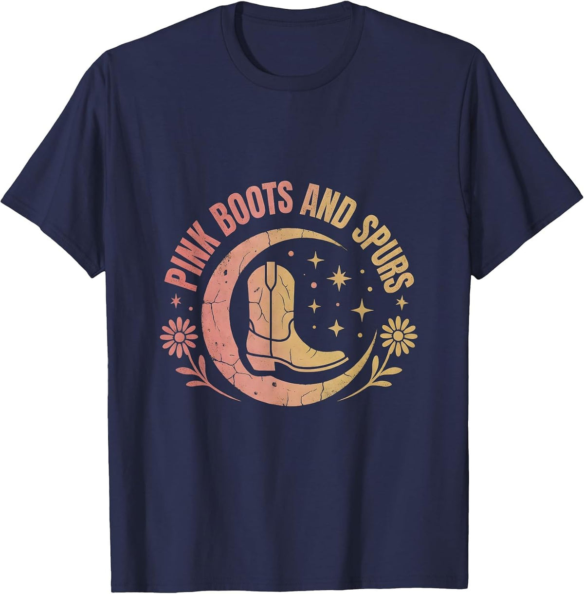 Men's Pink Boots and Spurs Cowgirl Design T-Shirt - Navy Blue