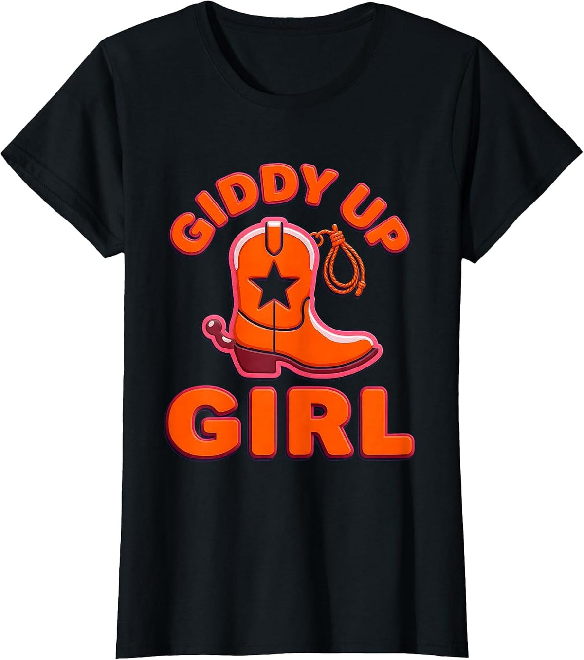 Giddy Up Girl Cowgirl Western Design T-Shirt - Black