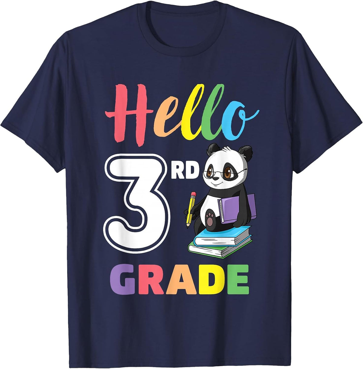 First Day of School Panda Hello 3rd Third Grade Kids T-Shirt - Navy Blue