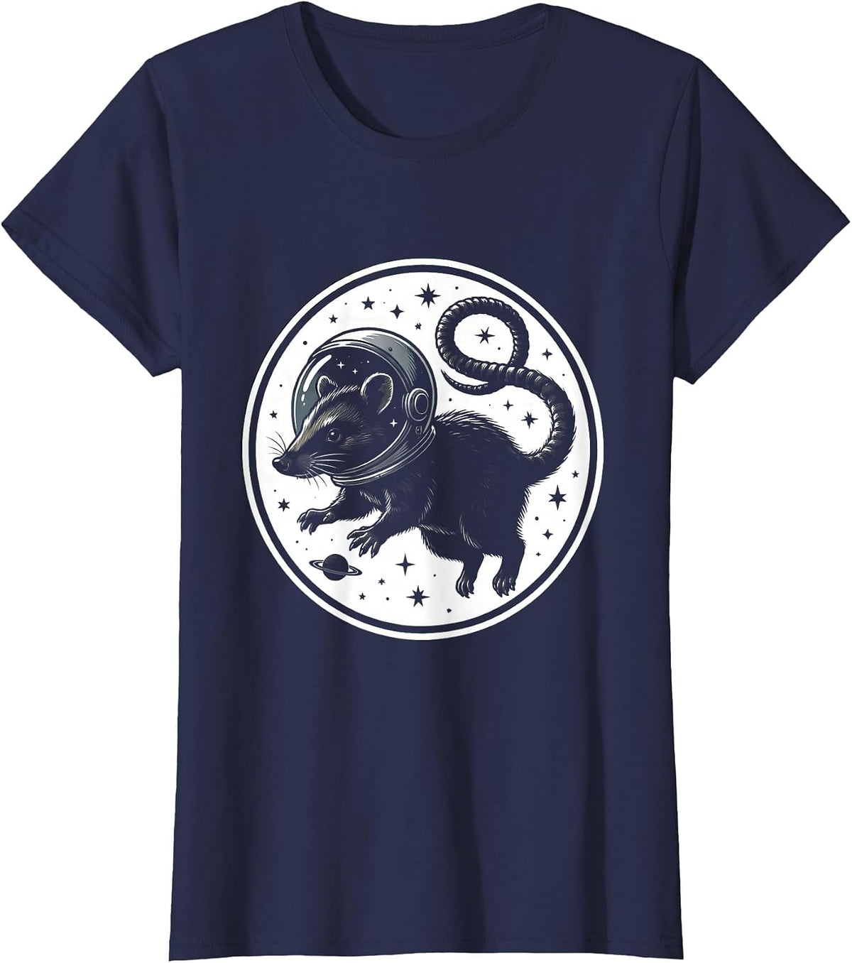 Women's Possum Astronaut Floating in Space Illustration T-Shirt - Navy Blue