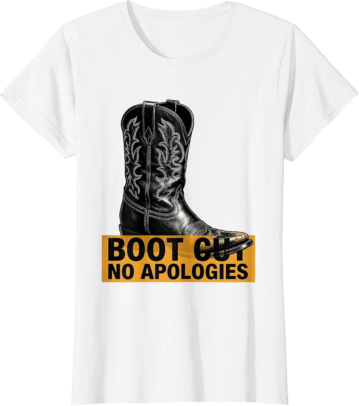 Women's Boot Cut No Apologies Bold Western Statement T-Shirt - White