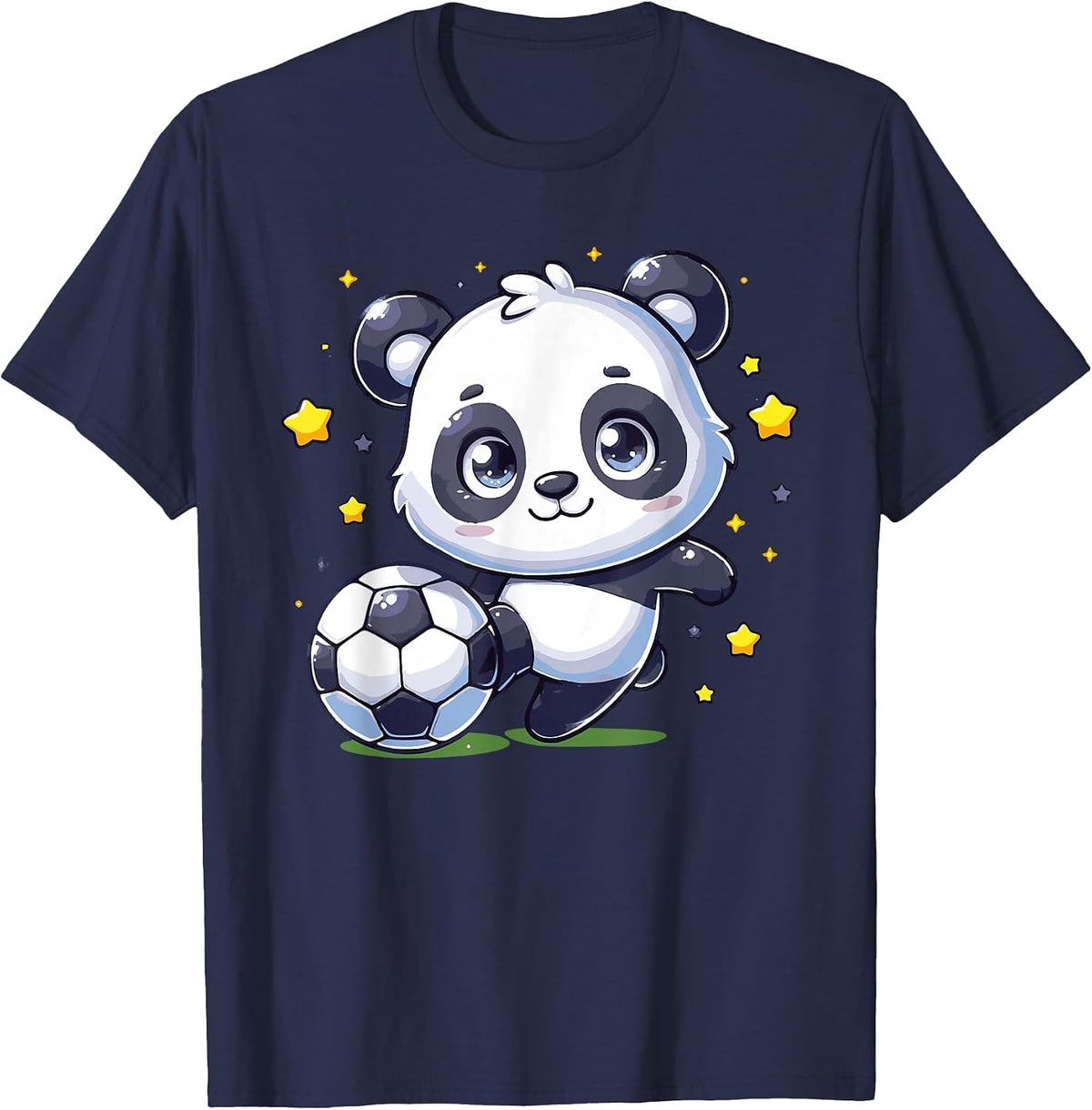 Soccer Player Panda Kicking Soccer Ball Cute Girls Graphic T-Shirt - Navy Blue