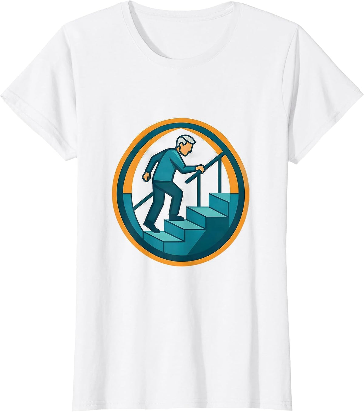 Elderly Balance on Staircase Fall Prevention Graphic T-Shirt - White