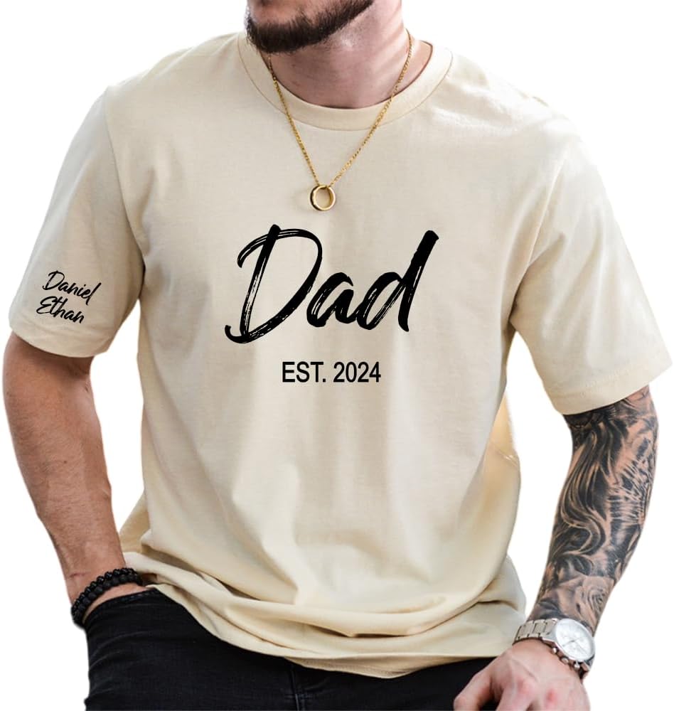 Personalized Dad Shirt, Custom Dad Tshirt, Est Date Daddy Tshirt, Custom Gift for Daddy, Grandpa, Papa 3 - A2