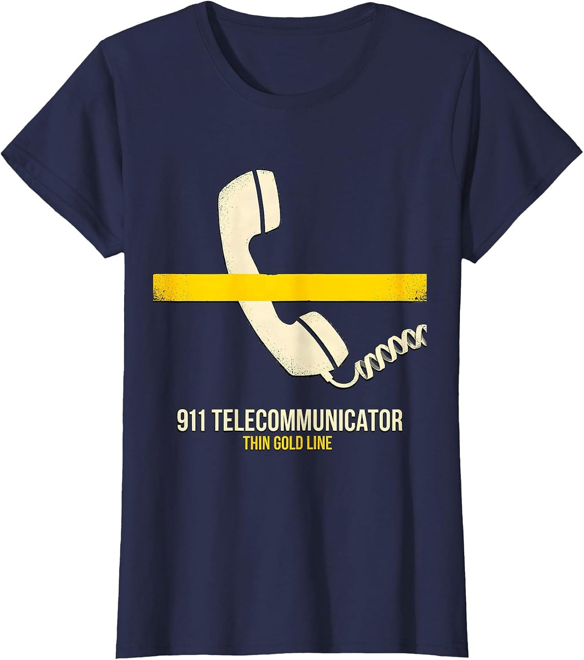 Women's 911 Telecommunicator Thin Gold Line Tribute Dispatcher Gift T-Shirt - Navy Blue