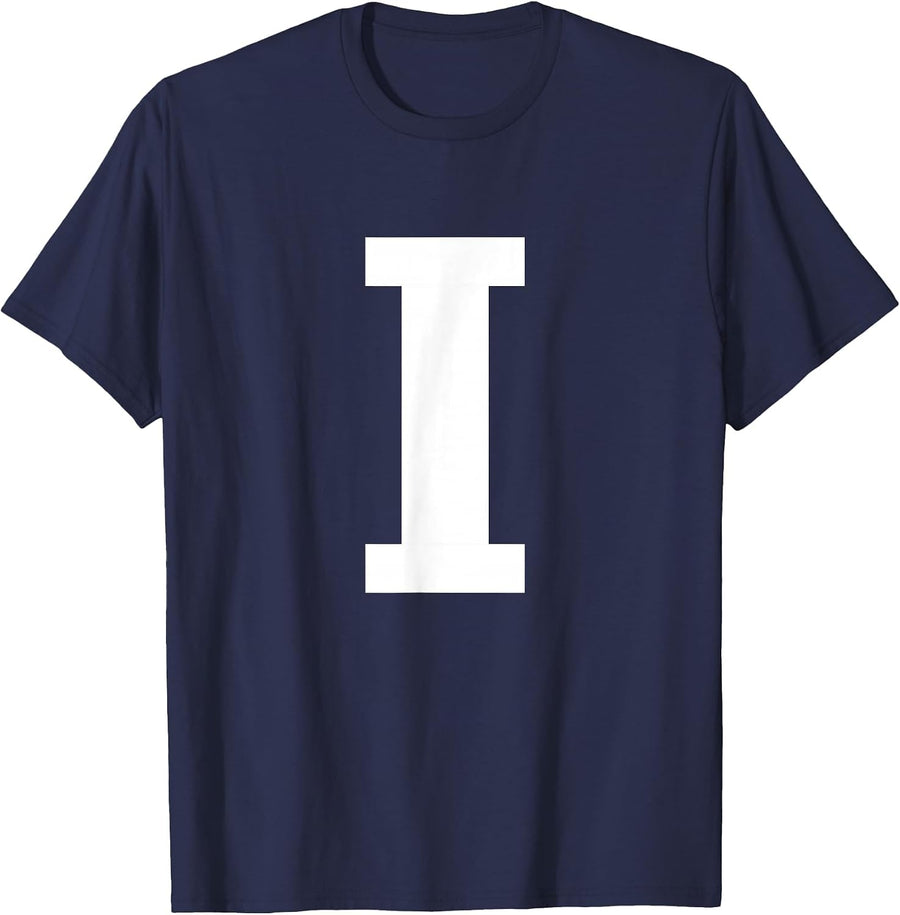 Alphabet Letter I (Capital Upper case) Matching Group Team T-Shirt - Navy Blue
