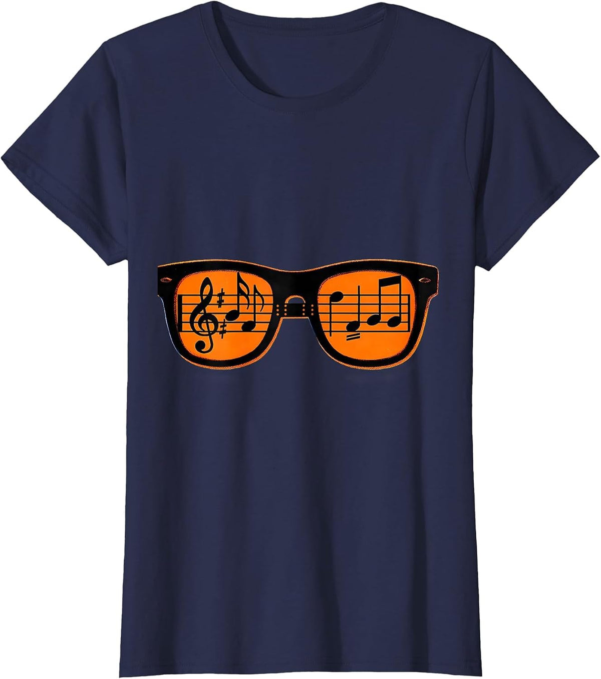 Women's Music Notes Spectacles Risograph Humor Musician Gift T-Shirt - Navy Blue