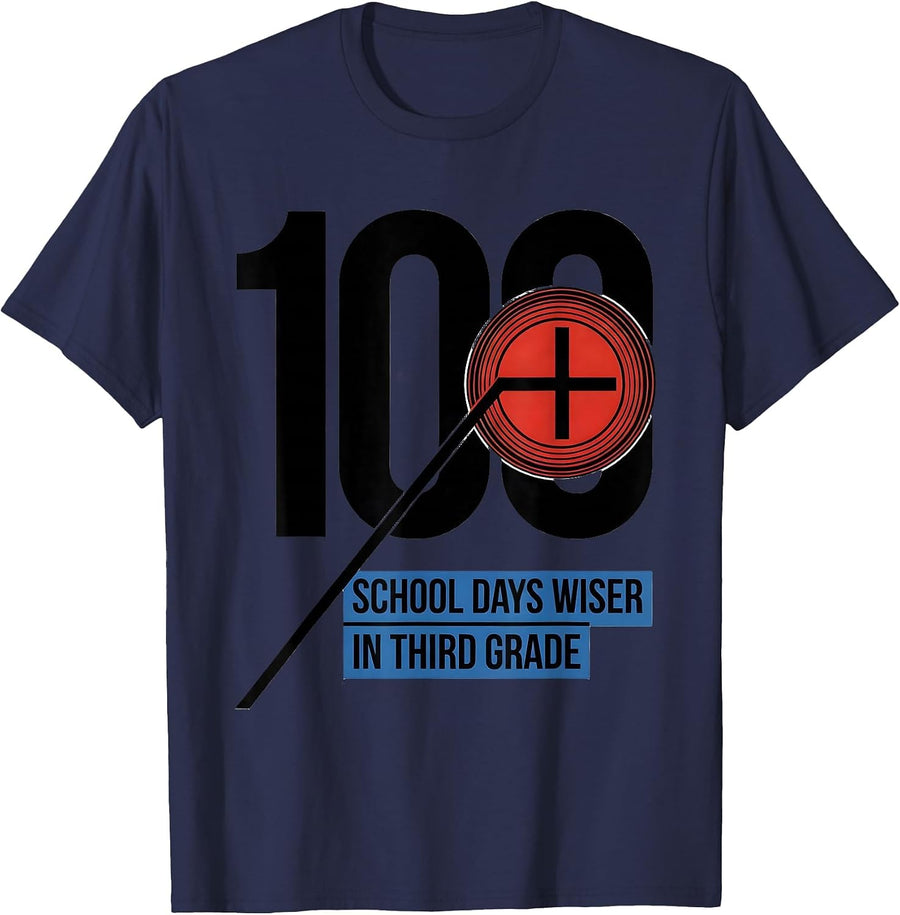 100 School Days Wiser In Third Grade Bauhaus Modernist T-Shirt - Navy Blue