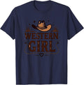 Cowgirls for Girls Western Girl Rustic Hat Country Style T-Shirt - Navy Blue