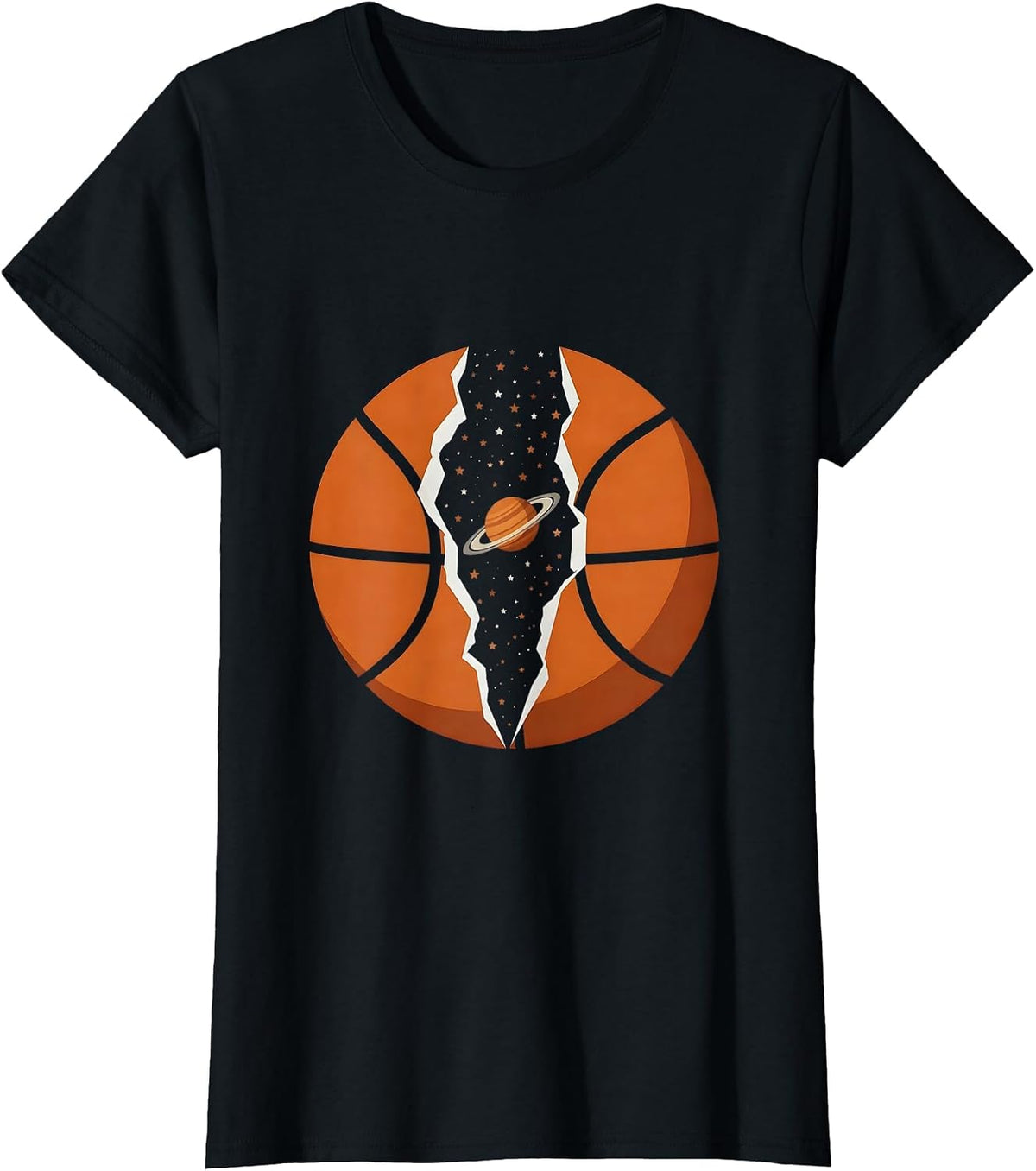 Galaxy Basketball Cosmic Split Universe Design T-Shirt - Black