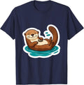 Sea Otter Floating Calm Nature Humor Gift T-Shirt - Navy Blue