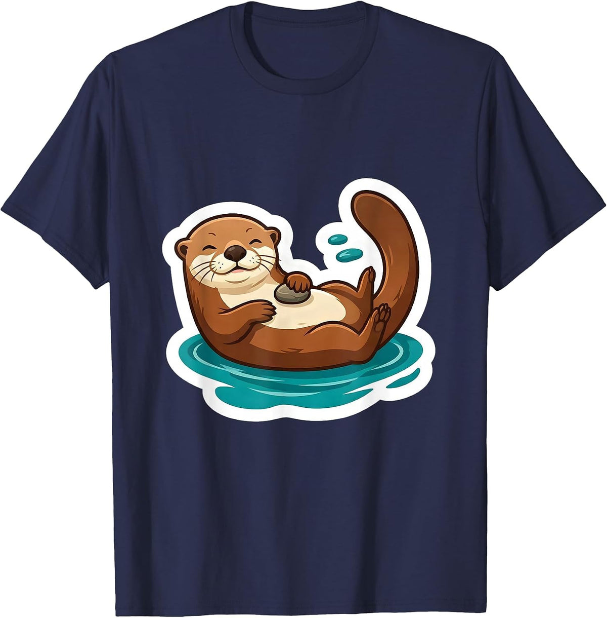 Sea Otter Floating Calm Nature Humor Gift T-Shirt - Navy Blue