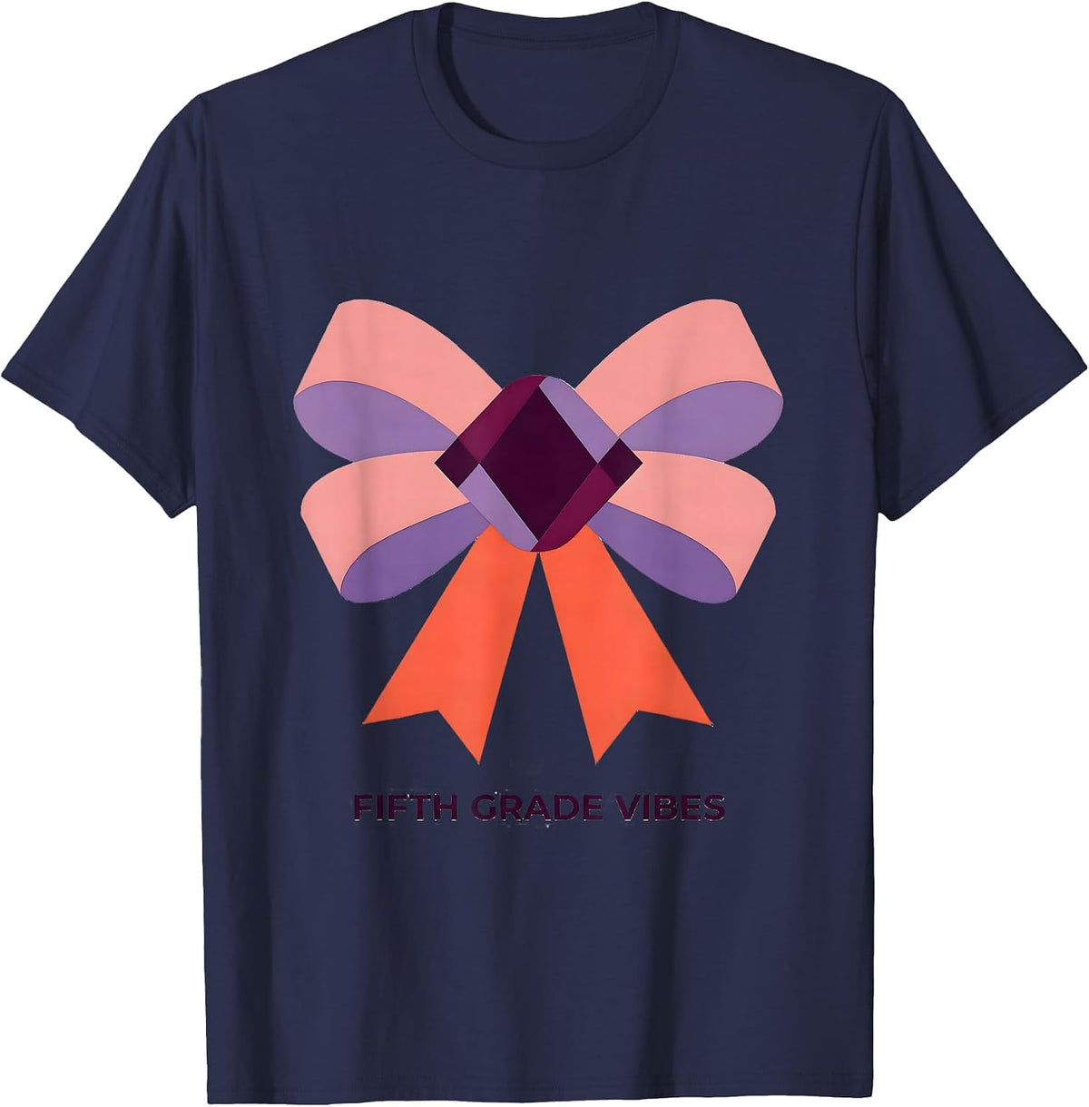 Men's Fifth Grade Vibes Quilt Block Patchwork Bow Back to School T-Shirt - Navy Blue