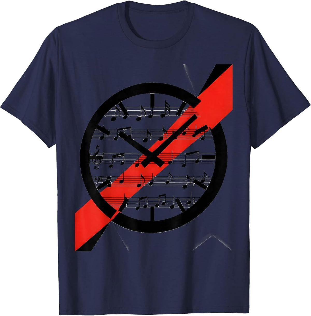 Black Clock Musical Staff Fusion Constructivist Poster Music T-Shirt - Navy Blue