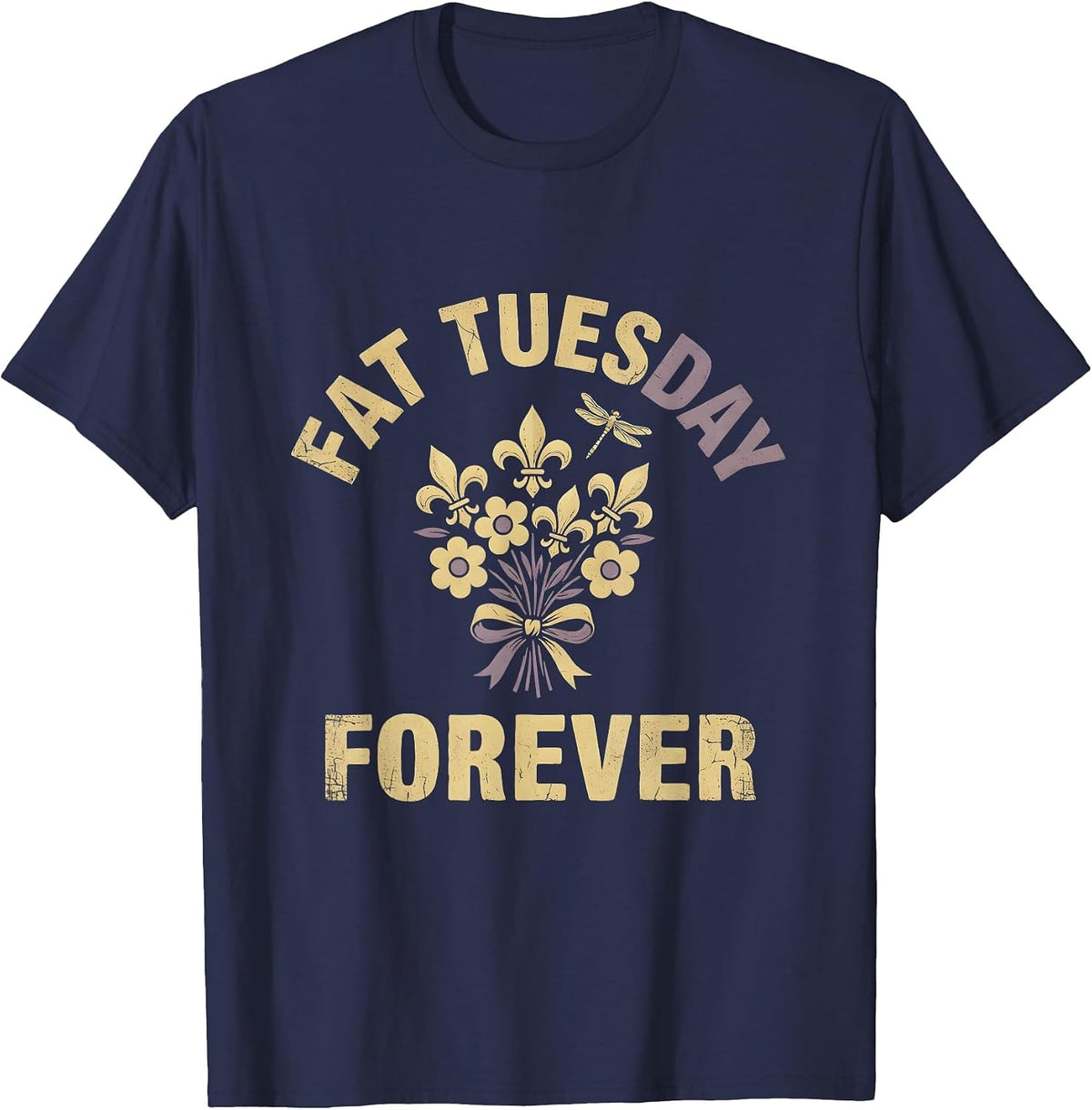 Fat Tuesday Forever Mardi Gras Celebration Design T-Shirt - Navy Blue