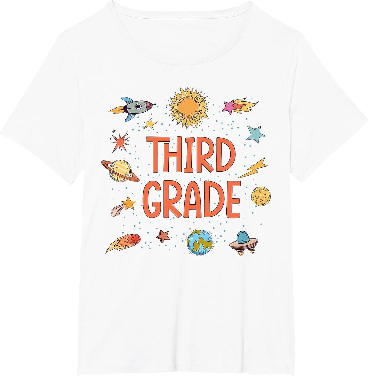 Third Grade Rocket Blast Off Outer Space Teacher T-Shirt - White