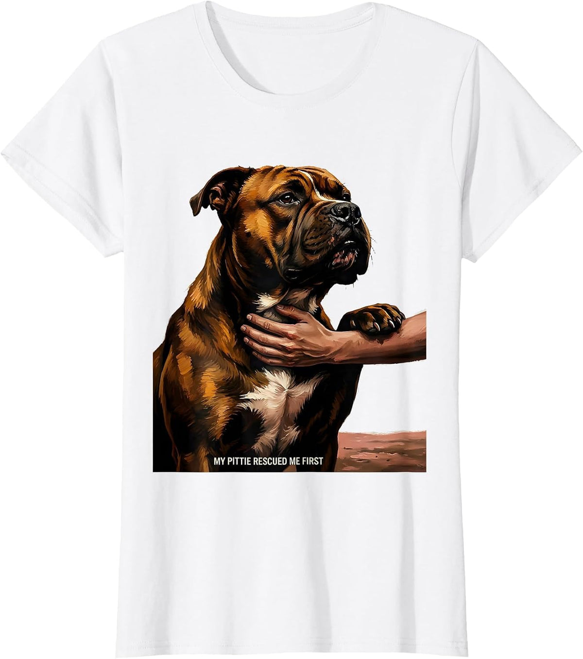 My Pittie Rescued Me First Funny Pitbull Dog Mom Pet Lover T-Shirt - White