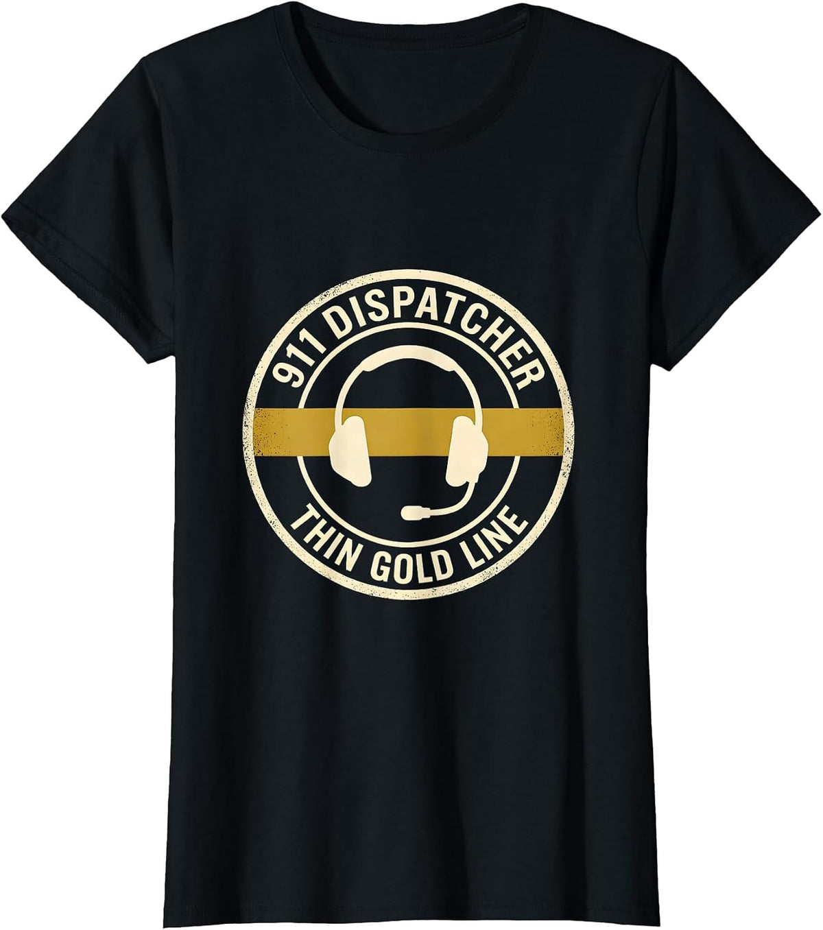 911 Dispatcher Thin Gold Line Tribute Emergency Services T-Shirt - Black