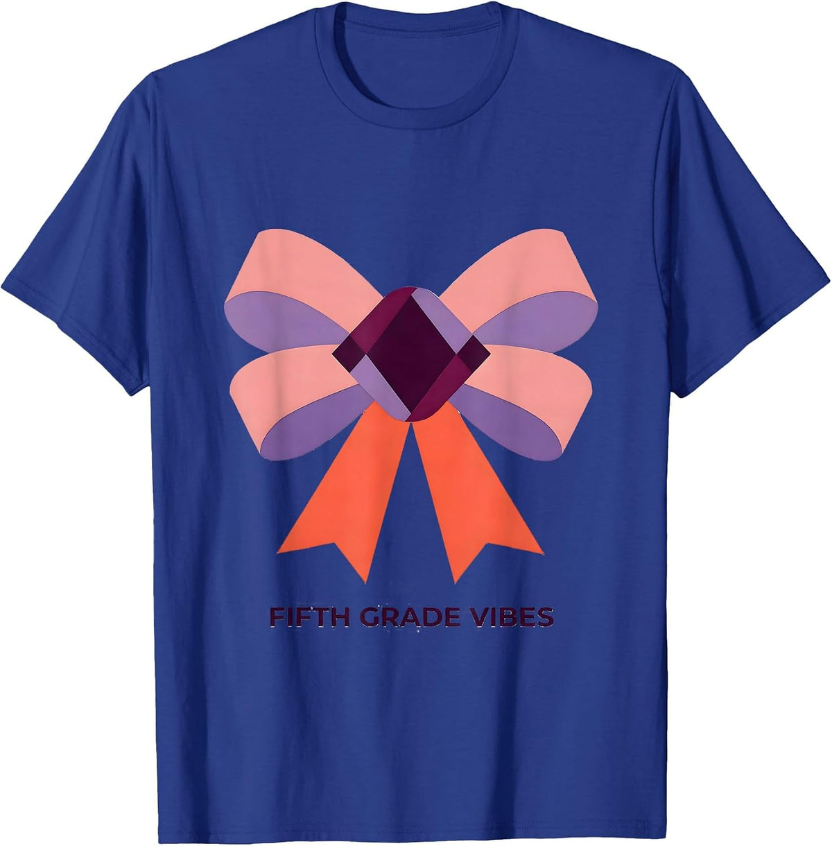 Men's Fifth Grade Vibes Quilt Block Patchwork Bow Back to School T-Shirt - Royal Blue