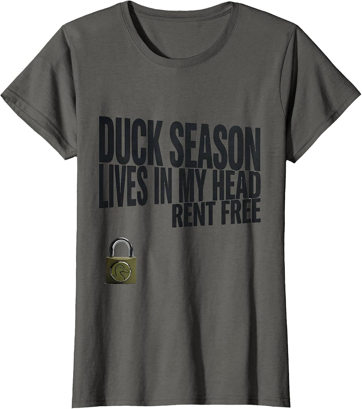 Women's Duck Season Lives In My Head Rent Free Funny Hunting Youth T-Shirt - Asphalt Grey