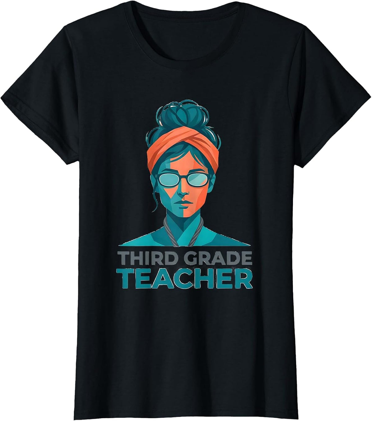 Third Grade Teacher Flat Vector Messy Bun School Role T-Shirt - Black