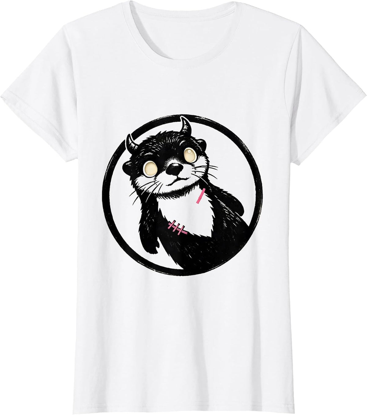 Women's Sealed Otter Badge Pastel Goth Kawaii Alt Goth E-Girl T-Shirt - White