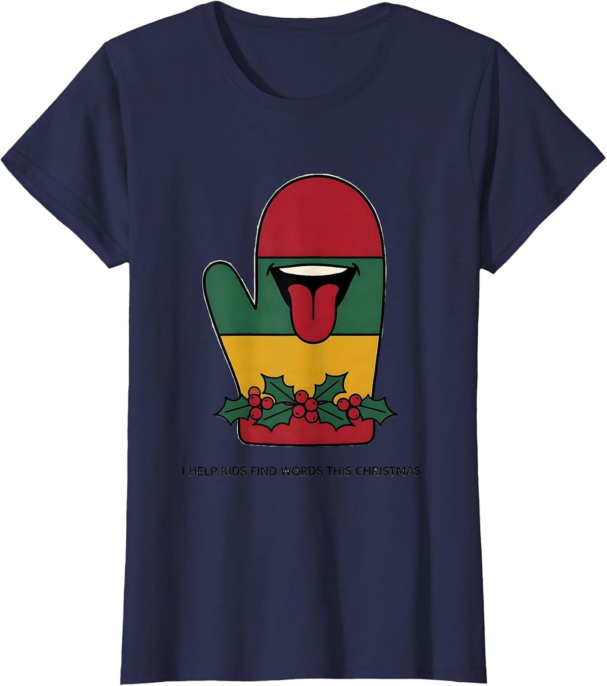 Women's I Help Kids Find Words This Christmas Retro Speech Therapist T-Shirt - Navy Blue