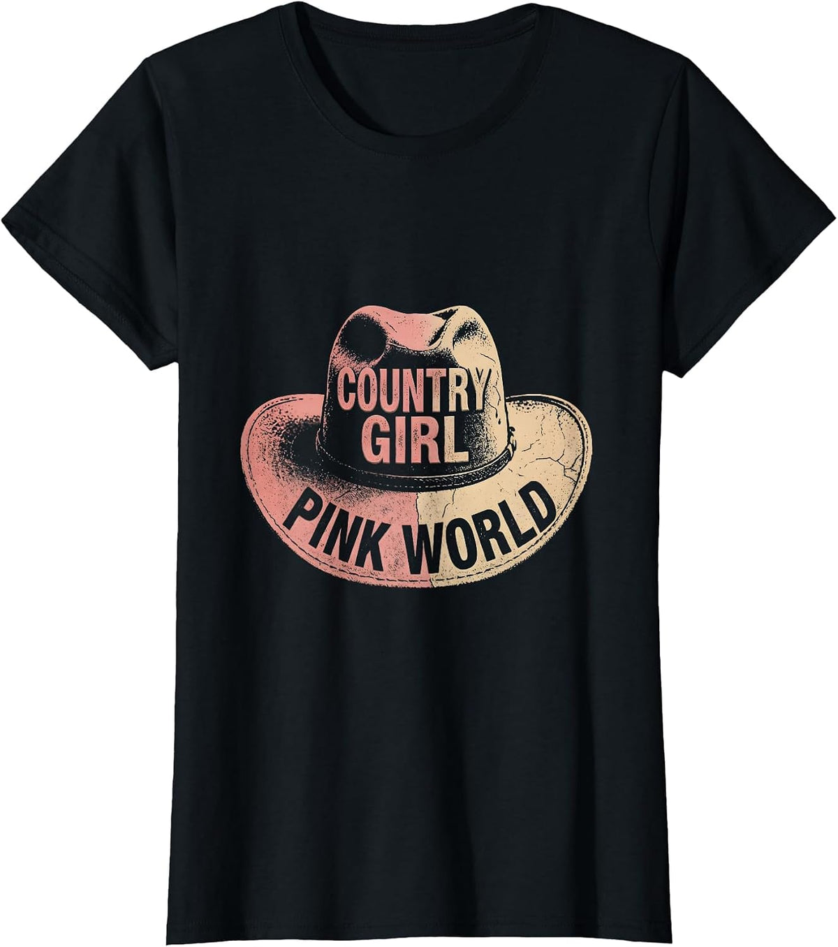 Country Girl Pink World Cowgirl Graphic Design T-Shirt - Black