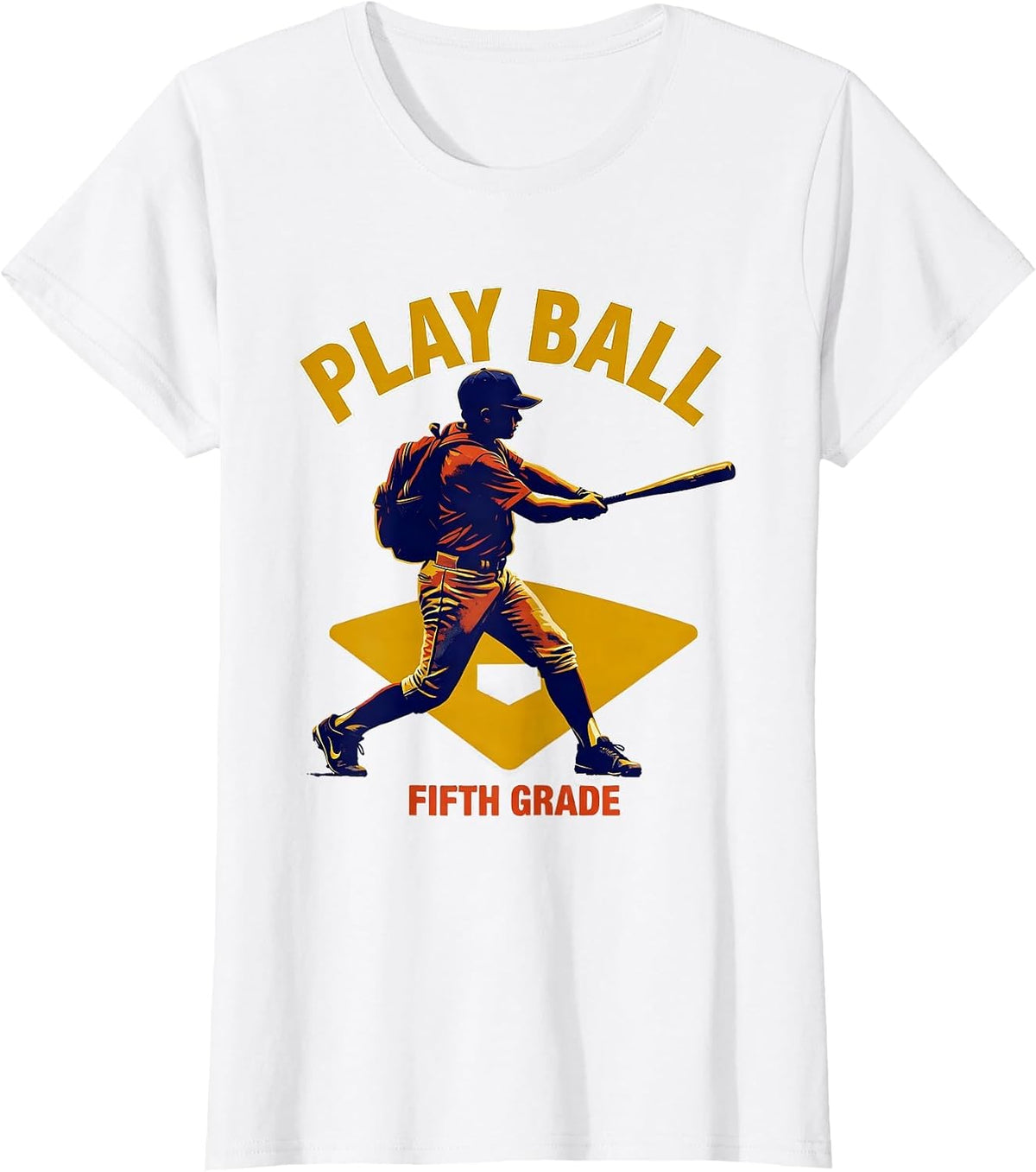 Play Ball Fifth Grade Screenprint Back To School Baseball T-Shirt - White