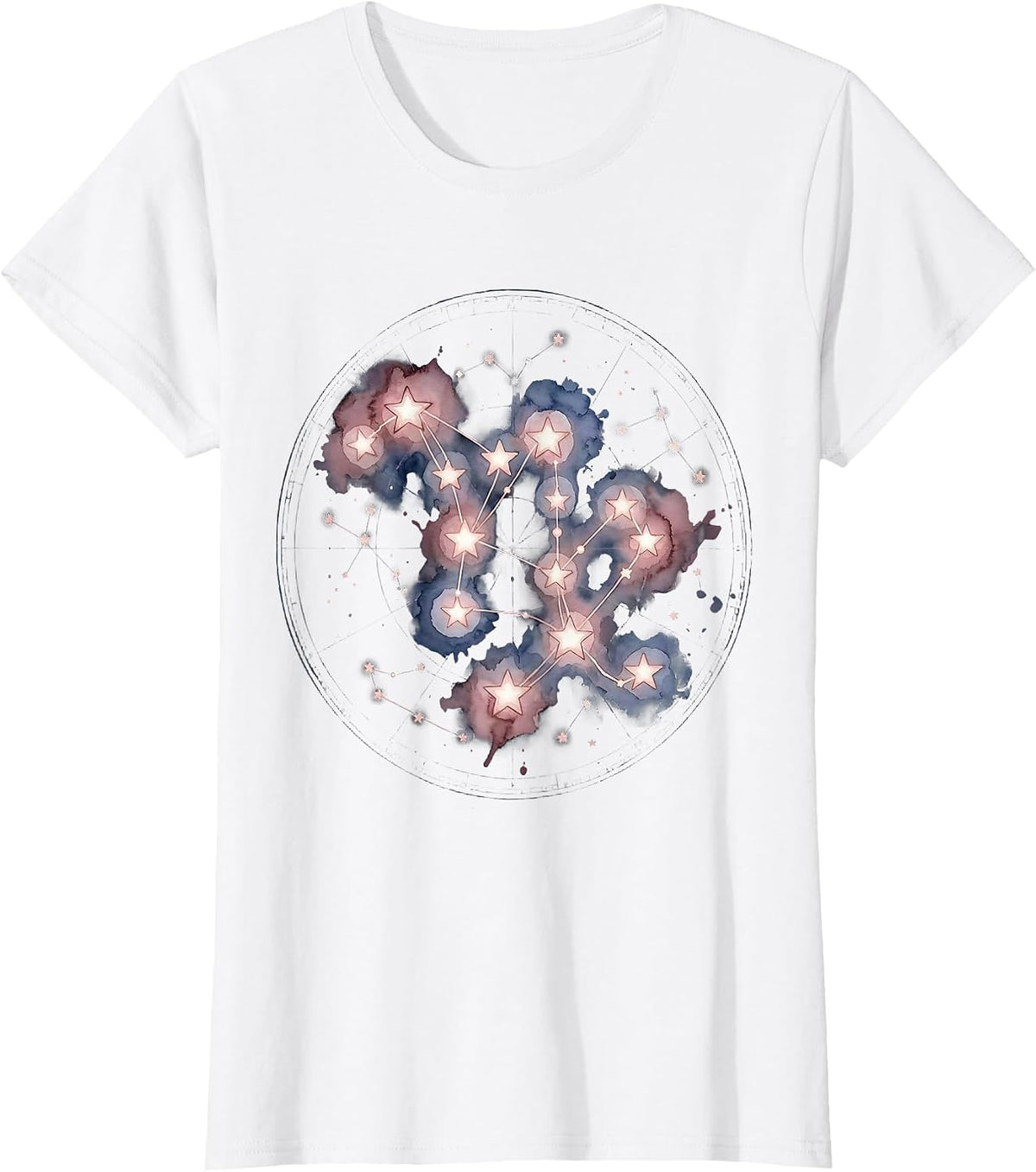 Women's Virgo Constellation Dotted Star Map Design T-Shirt - White