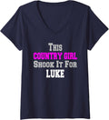 Women's Country Girl Shook It for Luke Fun Music V-Neck T-Shirt - Navy Blue