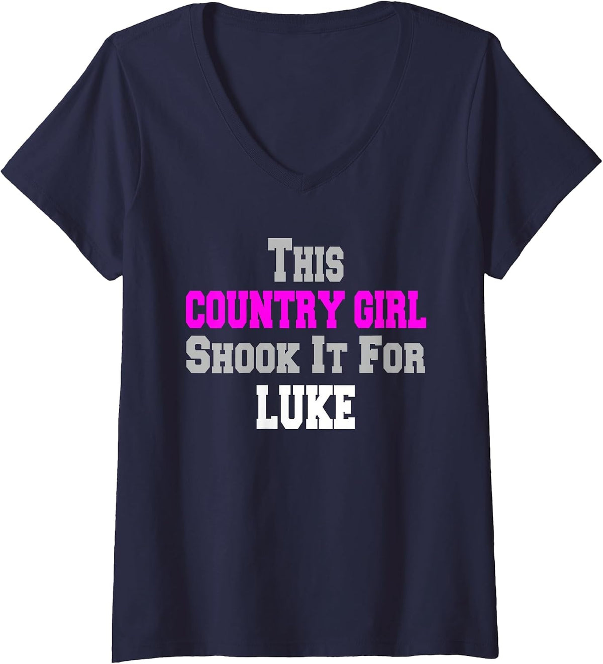 Women's Country Girl Shook It for Luke Fun Music V-Neck T-Shirt - Navy Blue