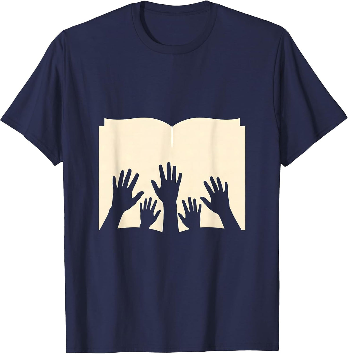 Sped Teacher Diverse Hands Open Book Graphic T-Shirt - Navy Blue