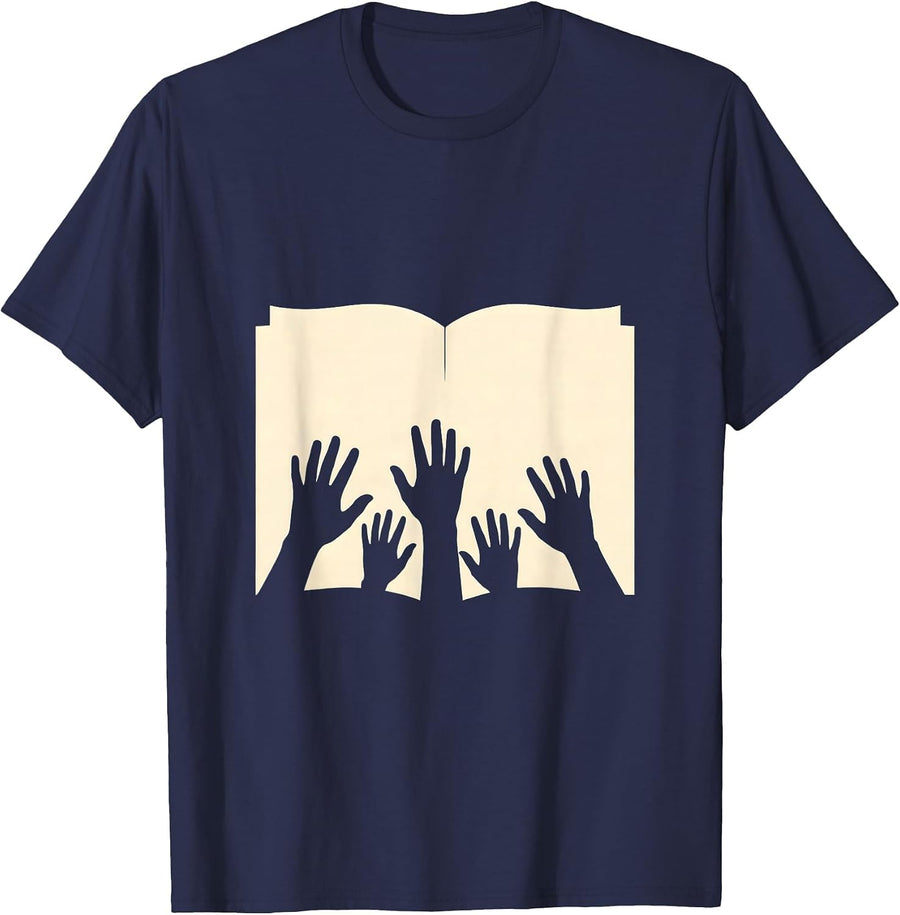 Sped Teacher Diverse Hands Open Book Graphic T-Shirt - Navy Blue