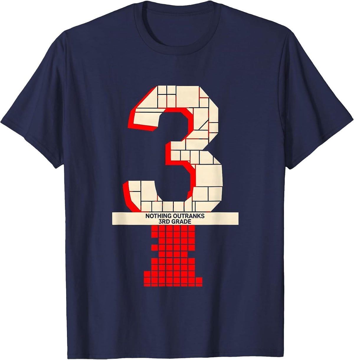 Men's Nothing Outranks 3rd Grade Funny Teacher Back To School T-Shirt - Navy Blue